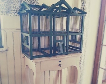A large green bird cage, Birdcage, bird, vintage, kitchen, shabby chic,container, Vintage Boxes,