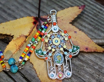 Hamsa Hand rear view mirror charm, Hamsa hand, spiritual hand, yoga charm, Hand of Fatima, evil eye, Namaste, eye in palm, gift for her car