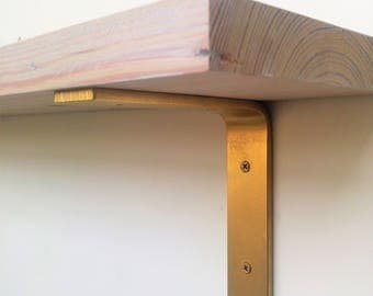 Copper and Gold Finished Steel Shelf Bracket Set - Two pack of handmade gold or copper brackets with hardware and instructions included