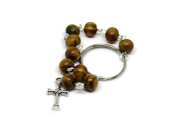 Traditional Olive Wood One Decade Pocket Rosary | Key Chain for Him | Gift for Groomsman | Gift for Groom | Wedding Keepsake