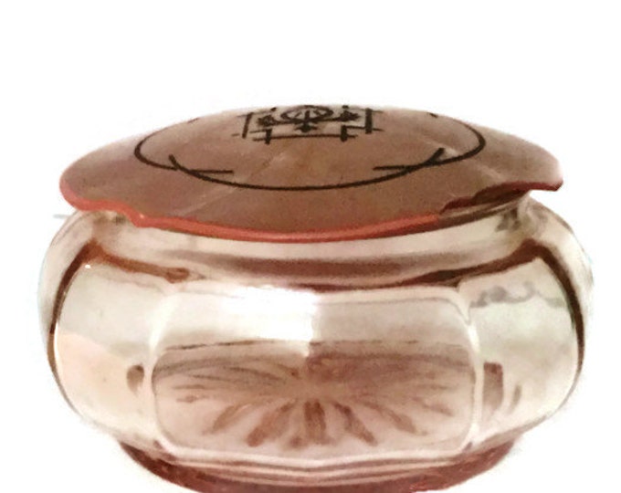 Amber Glass Powder Jar Celluloid Decorative Cover | Bakelite Heisey Glass
