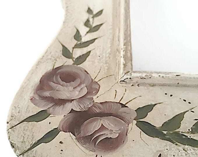 Shabby Cottage Chic Large Mirror, Vintage Hand Painted Wooden Mirror Roses, Mirror White Bathroom Wall Hanging Mirrors, Vintage Home Decor