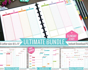 Ultimate 2017 Planner Bundle PRINTABLE Pdf File Sunday Start Weekly Monthly Inserts Meal Planner To Do Lists Project Planner