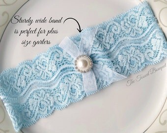 Blue Garter Plus Size Garter Queen Size Garter Brooch Garter Rhinestone Pearl Garter Single Garter Toss Simple Garter Bachelorette Prom