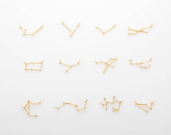 12pcs Zodiac pendants set Constellation Necklace set, Constellation Jewelry Birth Signs Polished Gold -Plated- 12pcs [P0612-PG]