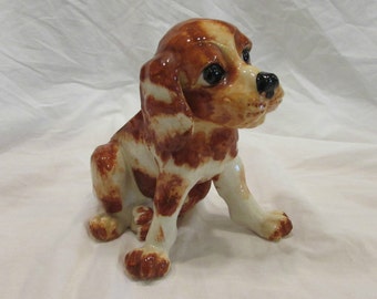 Dog Planter, Brown and White, Floppy Ears, Unusual, Collectable, Japan, 1950's