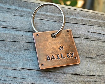 Dog Name Tag - Pet Id Tag - Copper Pet Id Tag - Small Breed Dog - Cat Tag - Hand stamped Pet Tag -