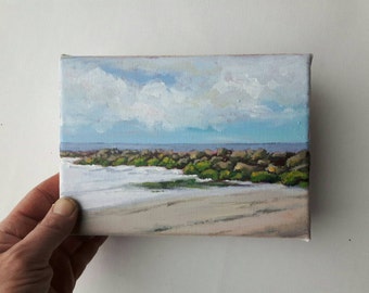 original acrylic painting, beach painting, sea painting, summer painting, small painting, acrylics on canvas, mini art