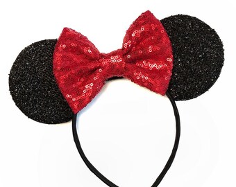 Red Minnie Ears - Minnie Mouse Ears - Mickey Ears - Sparkly Mickey Ears Headband - Sparkle Mouse Ears - Sparkle Minnie Ears - Minnie Party