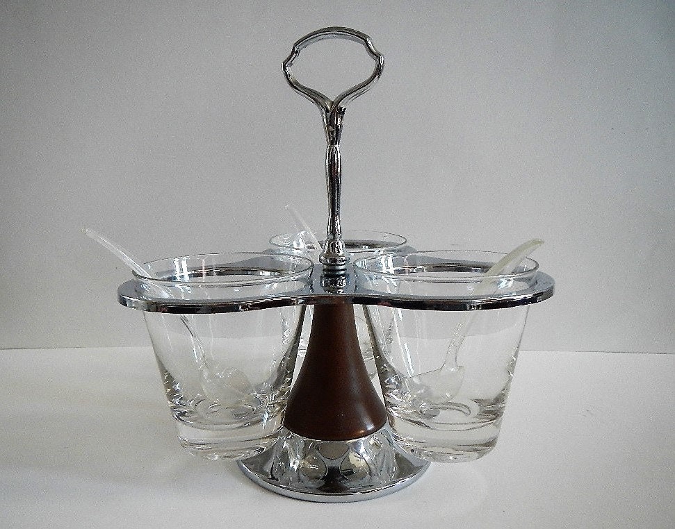 Vintage Condiment Caddy Server Lazy Susan chrome clear