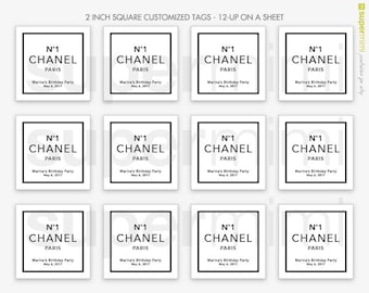 No1 Chanel Paris Party 2 Inch Square Tags / Customized DIY Printable