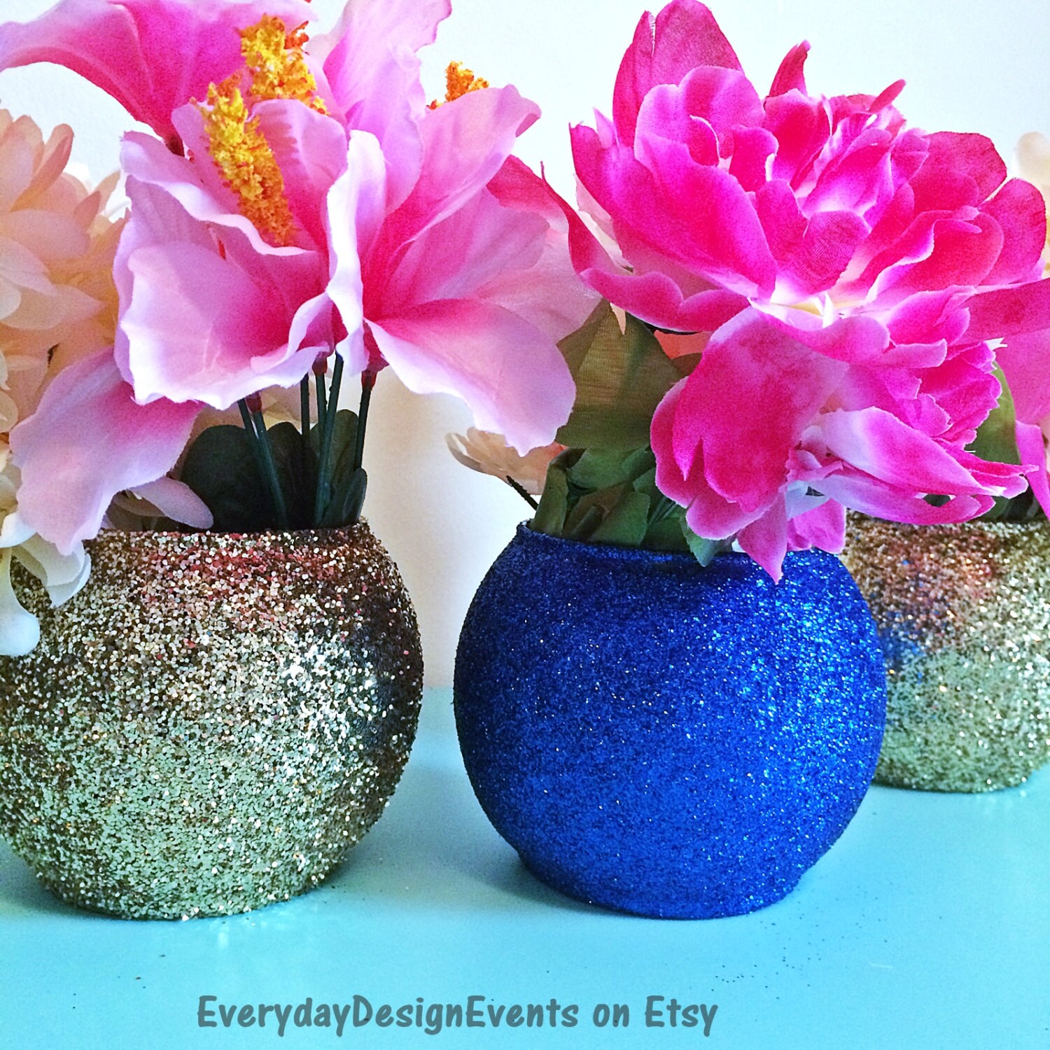 Blue and gold vase set bubble vase baby shower vases