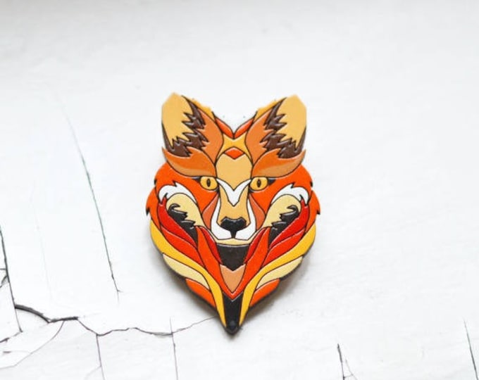 wolf ~ brooch made of wood ~ Bohemian style ~