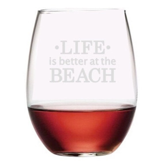 Beach Wine Glass/Stemless Wine Glass/Birthday Gift/Engraved