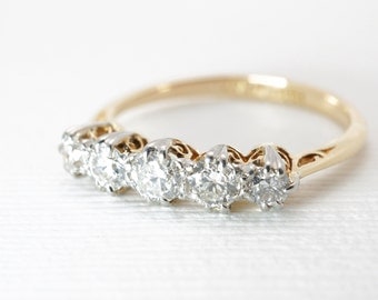 Antique Engagement Ring | Multi Stone | Five Diamond | Old European Cut | Mixed Metals | Vintage