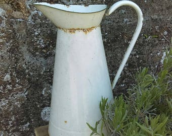 Antique French large enamel metal dairy or laundry jug