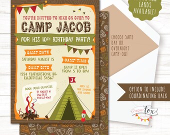 Camping Birthday Invitation, Camping Birthday Party Invitation, Camp Out Party, Camping Party, Camping Invitation, Overnight or Same Day
