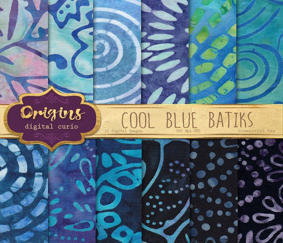 Download Cool Blue Batik Digital paper 12 Pack Premium Digital Paper