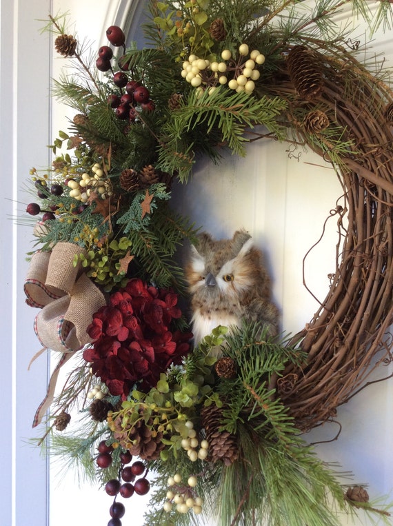 Winter Wreath-Owl Wreath-Christmas Wreath for Front