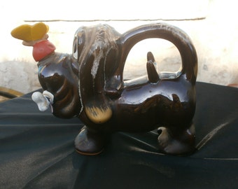 Kitsch Dog bottle with 4 cups. Vintage Droopy dog, blood hound, Saki bottle.