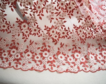 Red lace fabric | Etsy