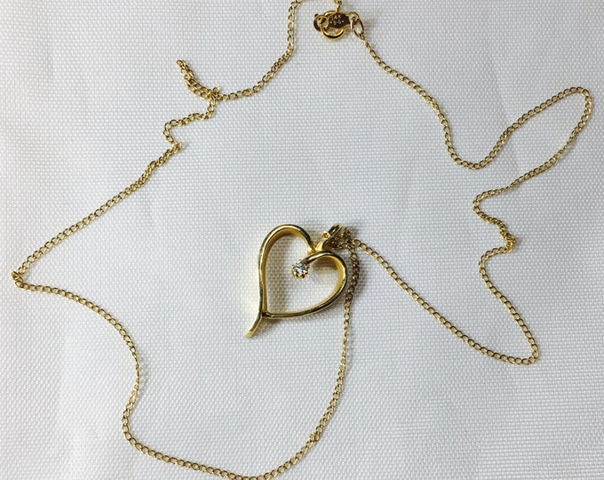 Storewide 25% Off SALE Vintage 14k Gold Faceted Diamond Heart Pendant And Necklace Set Featuring Elegant Design Accents