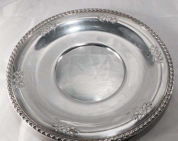 Storewide 25% Off SALE Vintage Wallace Sterling Silver Floral Repoussé Round Platter Featuring Elizabethan Scrolled Trim