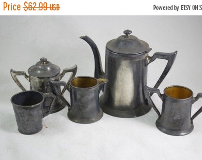 Storewide 25% Off SALE Wonderful Collection of Vintage Tarnished Kitchen Metalware Featuring Teapot, Double Handled Mug & Sugar Pot And More