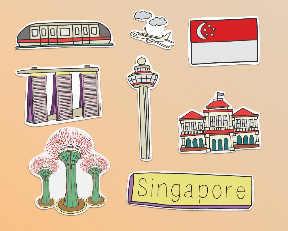 Singapore Landmarks Sticker Set 15 Waterproof Vinyl Stickers