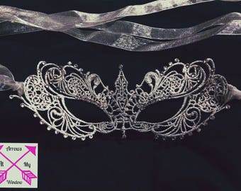 Silver Lace Masquerade Mask, Lace Masquerade Mask, Lace Goddess Mask, Burano Venetian Lace Mask, Venetian Mask, Party Masks,