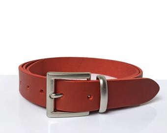 Red Belt - 1" 1/4 - Handmade In UK - Silver Buckle - Red Dress Belt - Red Leather Belt - Red Men Belt - Red Women belt