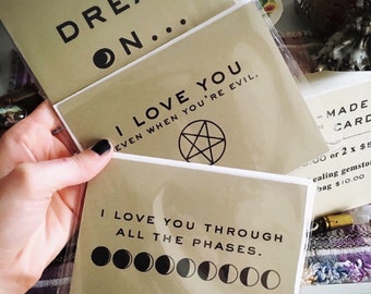 Handmade Love Cards or Funny Valentines Day Cards Moon, Smiths, Rock, Pentagram, Witch, Dream, Music, Unique Handmade cards