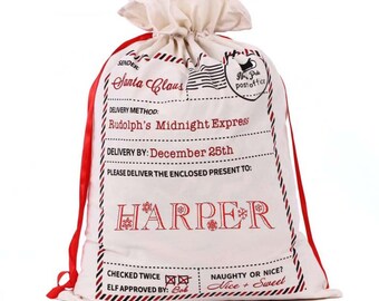 Personalized Santa bag, Santa sack, Christmas bag, Gift bag, Present bag, personalized santa sack, custom holiday gift bag, polar express