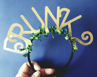 St. Patricks day headbands/drunk 1 and drunk 2/sorority headbands/ glitter headbands