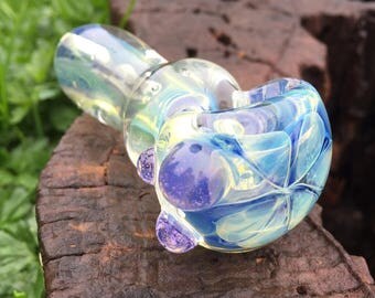 Mini Beau Blue Electric Jellyfish. Glass Pipe. Spoon Pipe. Tobacco Pipe. Handmade in USA by FlabbaGlass Designs