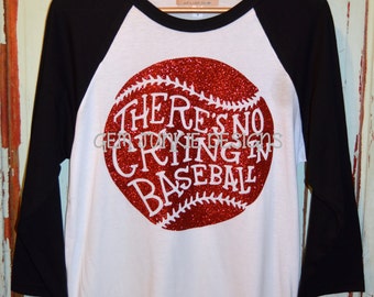 There's No Crying In Baseball|3/4 sleeve Raglan T-shirt|Baseball Mom|Baseball Fan