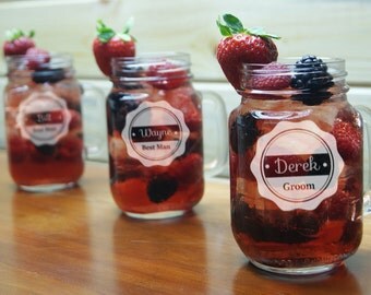 Personalized Mason Jar Mug W/ Handle, Groomsmen Gifts, Engraved Mason Jar Mug, Custom Glass, Wedding Party Favor, Etched Glass - 16 DESIGNS