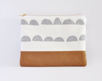 Clutch Bag, Clutch Purse, Zipper Clutch, Clutch Wallet - White, Grey And Tan Faux Suede