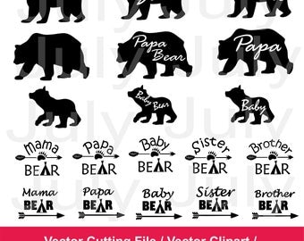 Mama Bear svg, Papa Bear svg, Baby Bear svg, Bear Family svg, Bear Silhouette, Bear svg, dxf, png, eps, ai, Bear Clipart