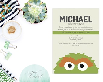 oscar the grouch invitation printable, sesame street invitation, oscar the grouch birthday invitation, sesame street invite