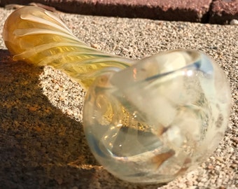 Hand blown Glass Sherlock Pipe Fumed Color Changing Gold and Cream Colors 420 FREE SHIPPING