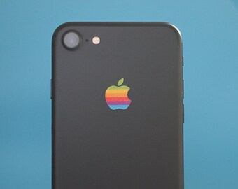Set of 2 Retro vintage apple rainbow logo iPhone 7 and older Decal sticker fits all sizes.