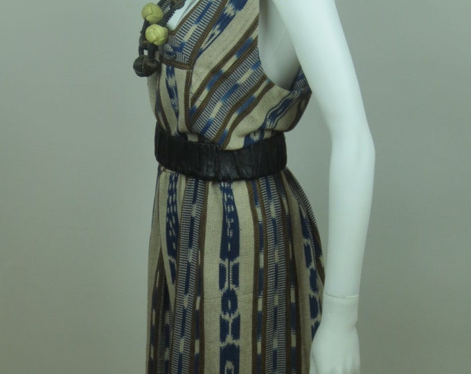 60s Indigo dyed Afro ethnic Ikat striped A line shift dress