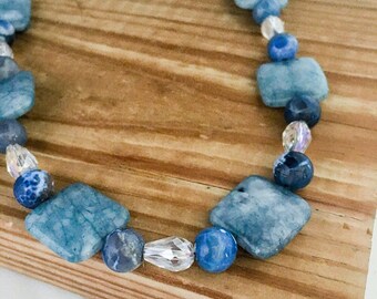 Blue beaded necklace, blue necklace, necklace blue, blue long necklace, beaded necklace