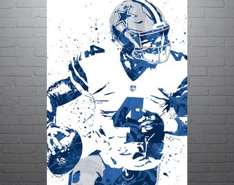 Dak Prescott Dallas Cowboys Sports Art Print, Football Poster, Kids Decor, Watercolor Contemporary Abstract Drawing Print, Modern Art