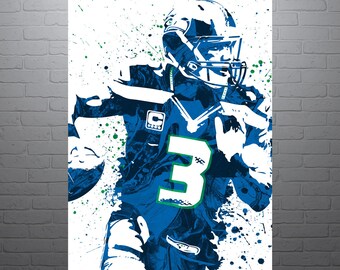 Russell Wilson Seattle Seahawks Sports Art Print, Football Poster, Kids Decor, Watercolor Contemporary Abstract Drawing Print, Modern Art