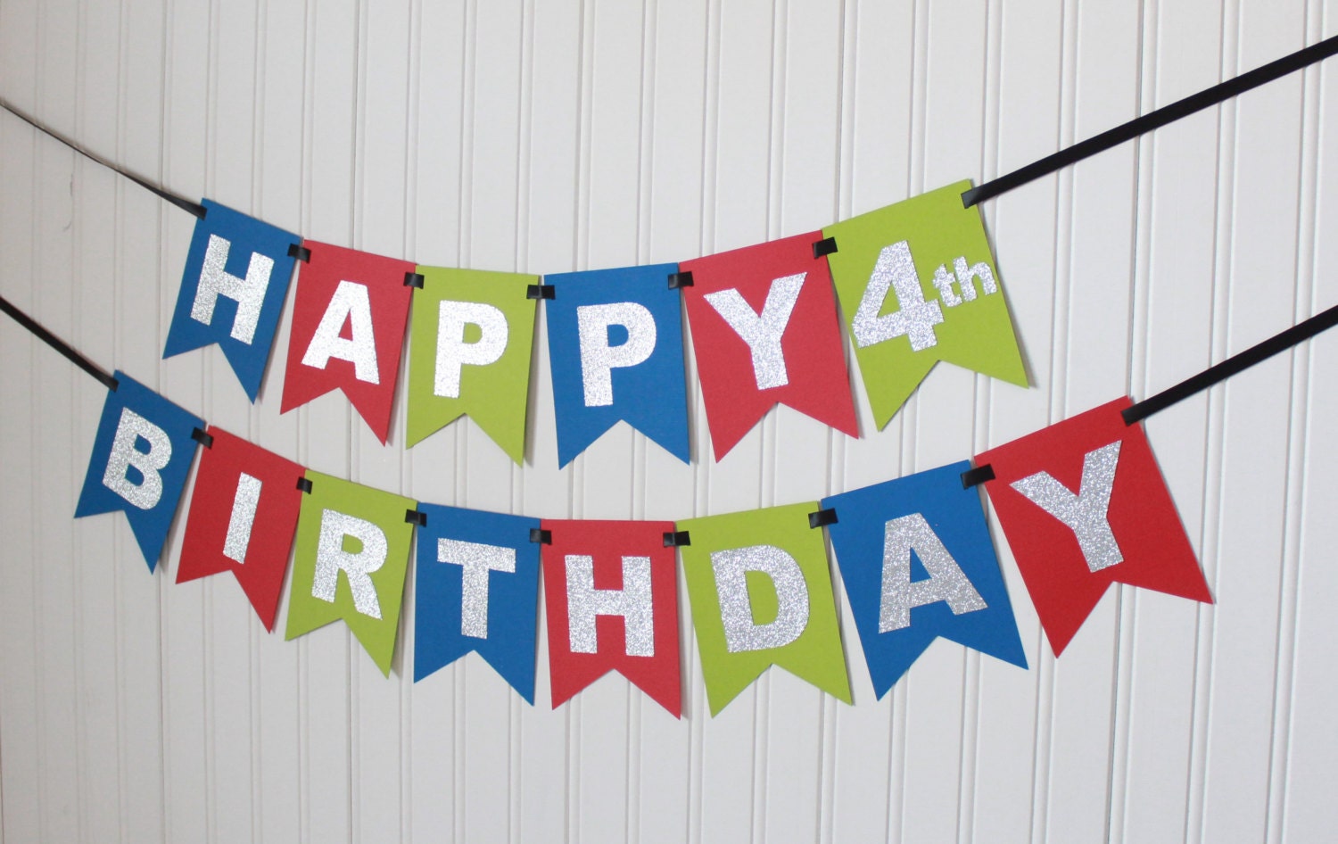 Silver Blue Red Green Happy 1st Birthday Banner/super hero