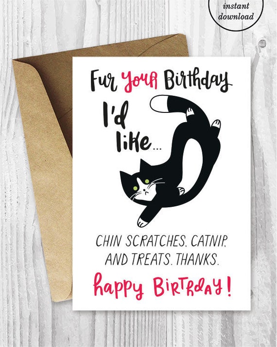Funny Cat Birthday Cards Instant Download Funny Tuxedo Cat