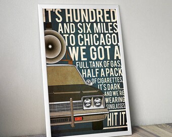 Blues Brothers poster Bluesmobile poster alternative poster 80s movie poster Dodge Monaco poster Dan Aykroyd John Belushi Car poster police