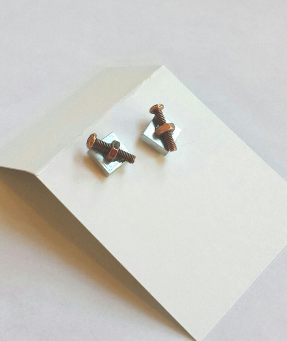 Items similar to Industrial Hardware Stud Earrings, Repurposed Techie